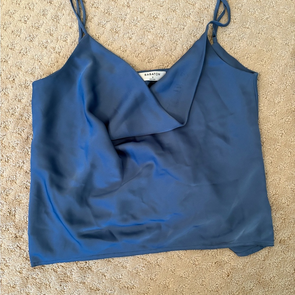 Babaton Blue Sleeveless Camisole with Wrap Style